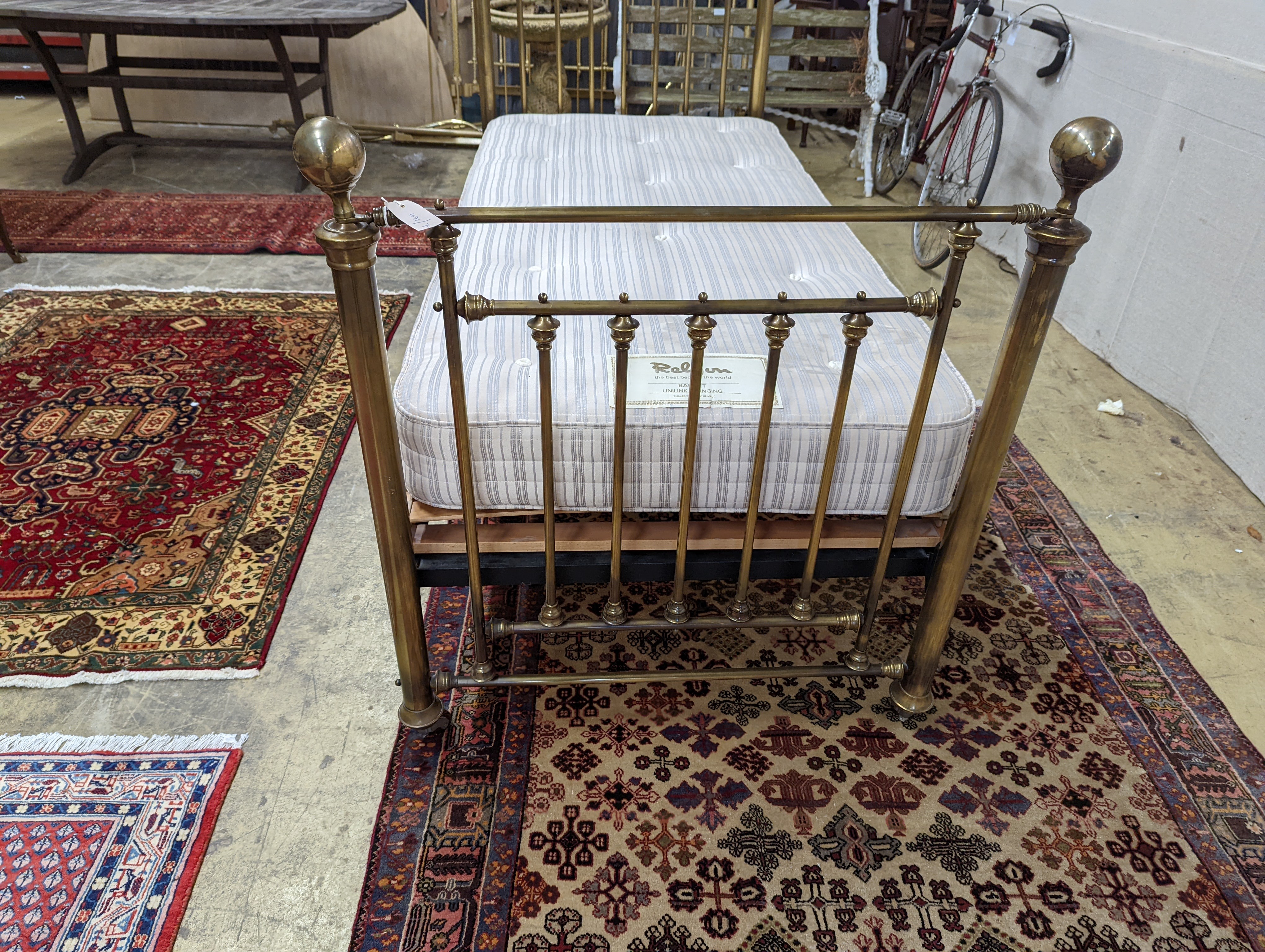 A Victorian style brass effect single bed frame with Relyon Barnet mattress, width 90cm, length 200cm, height 141cm